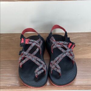 Chaco Black and Orange and Blue Strappy Sandals